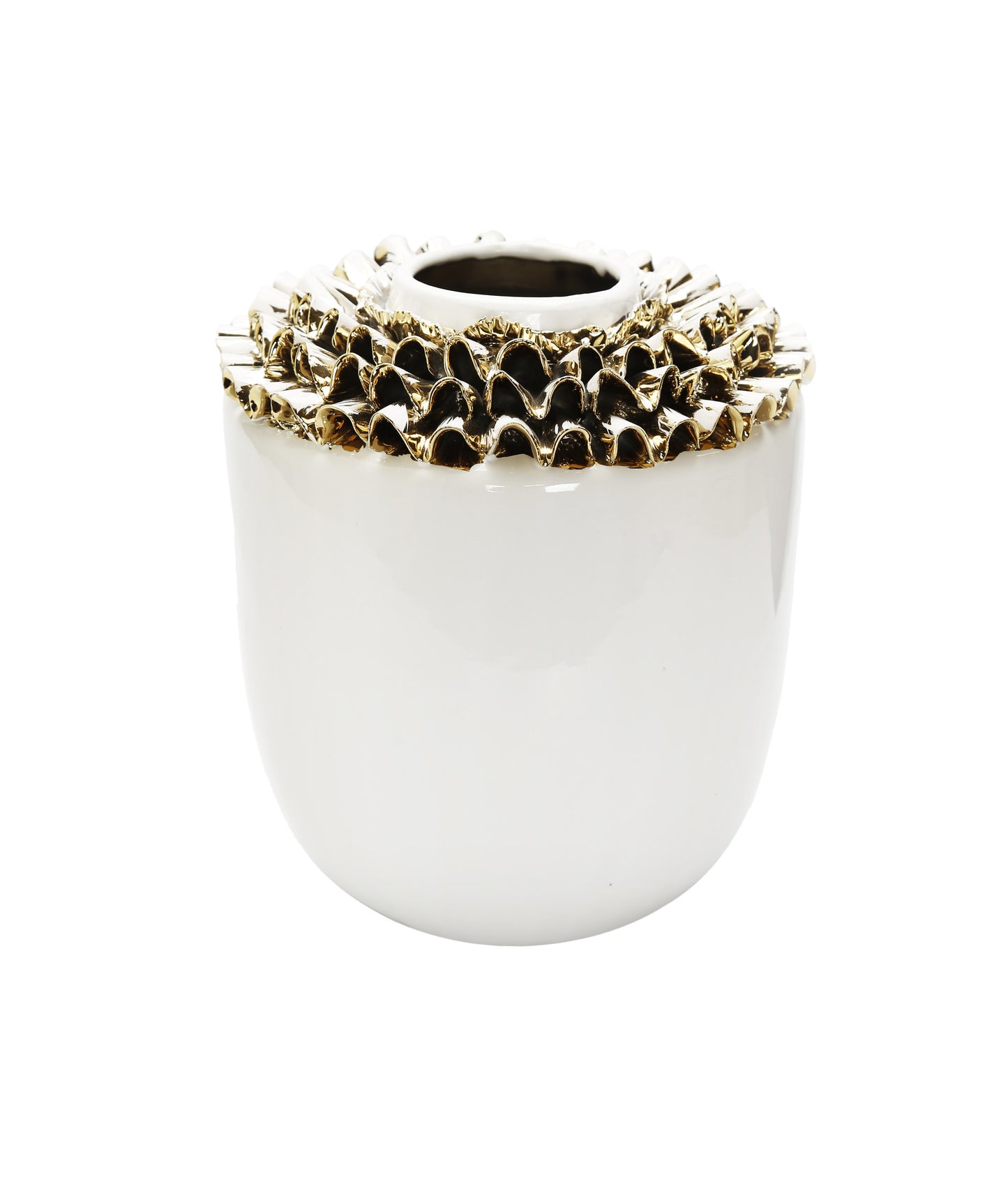 10" White Round Ceramic Table Vase With Sculptural Details - Loft&Timber