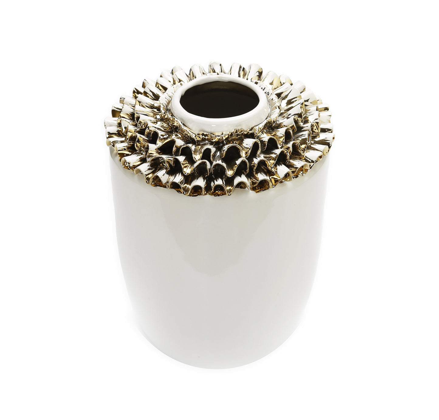 10" White Round Ceramic Table Vase With Sculptural Details - Loft&Timber