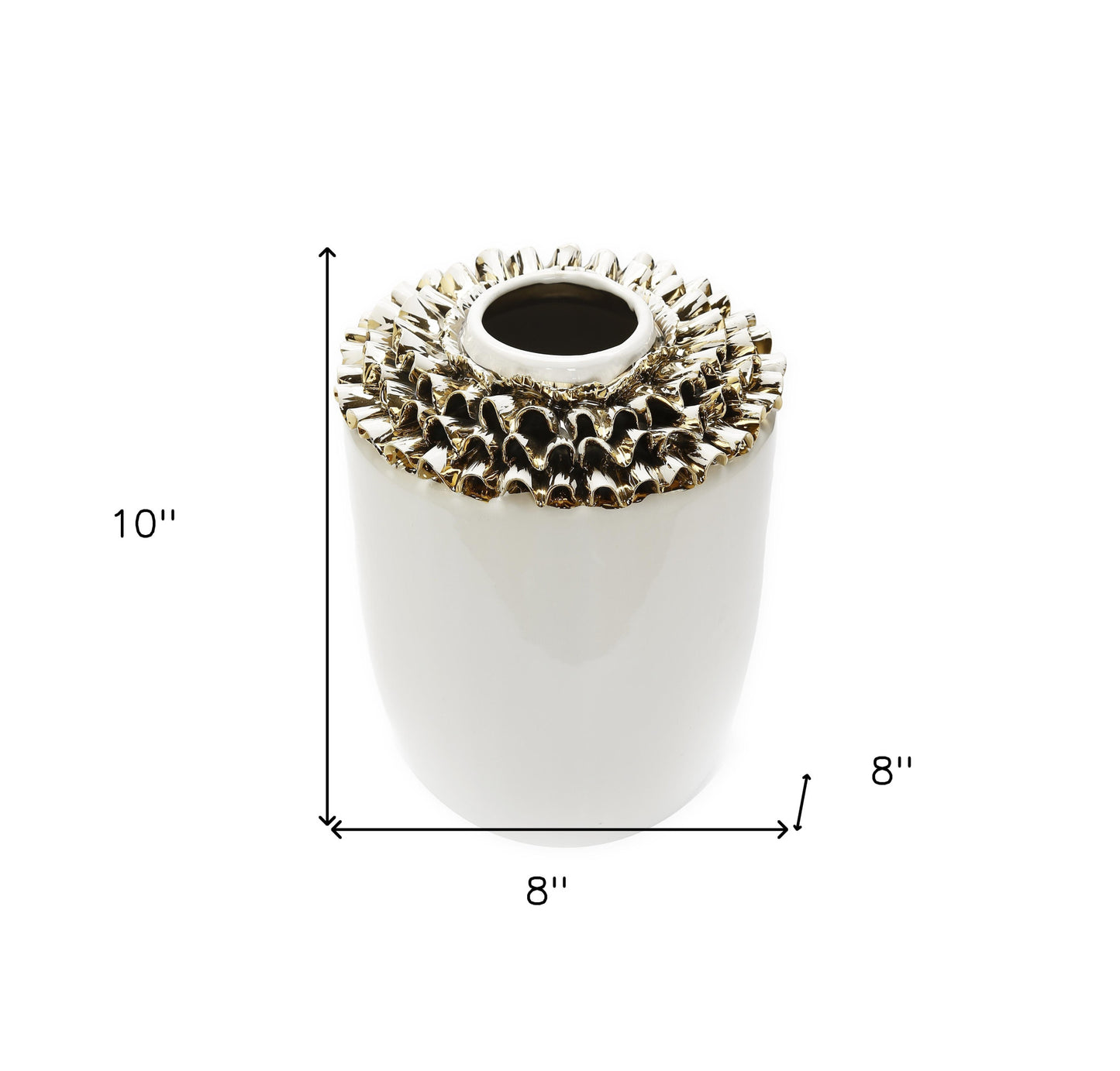 10" White Round Ceramic Table Vase With Sculptural Details - Loft&Timber