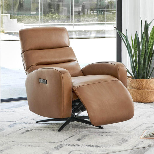 Genuine Leather Power Swivel Recliner Chair, Saddle Brown - Loft&Timber