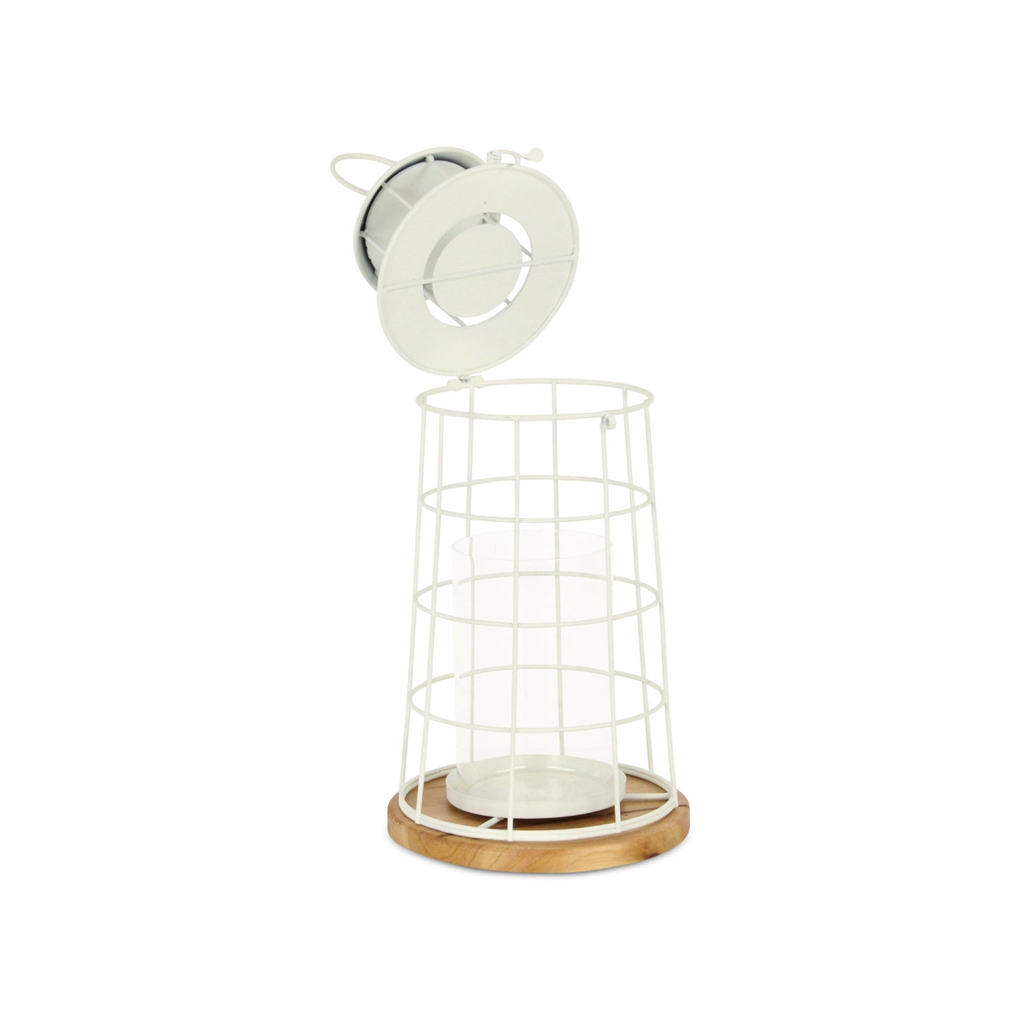 15" White And Natural Metal And Wood Lighthouse Tabletop Lantern Candle Holder - Loft&Timber