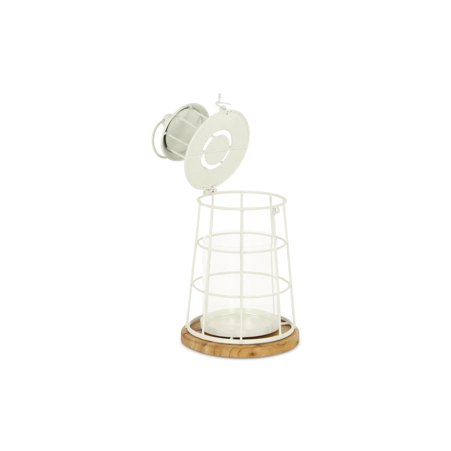 12" White And Natural Metal And Wood Lighthouse Tabletop Lantern Candle Holder - Loft&Timber
