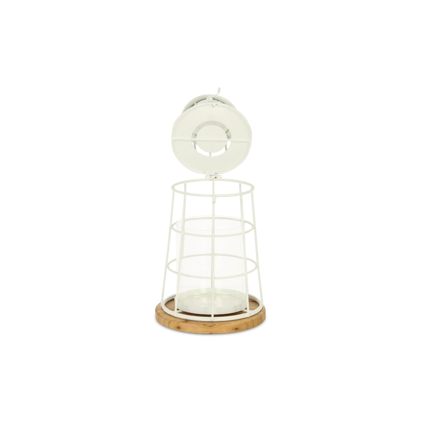 12" White And Natural Metal And Wood Lighthouse Tabletop Lantern Candle Holder - Loft&Timber