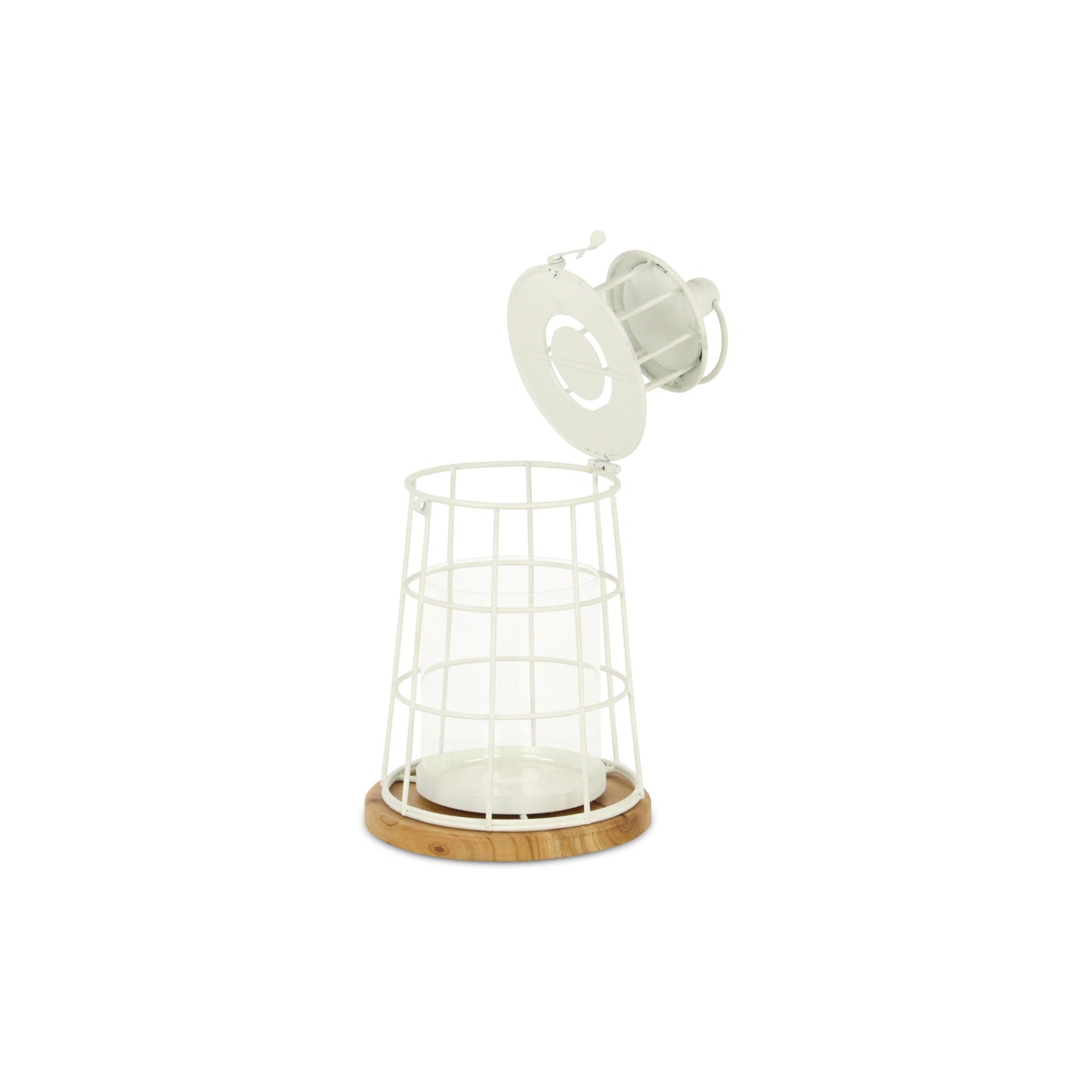 12" White And Natural Metal And Wood Lighthouse Tabletop Lantern Candle Holder - Loft&Timber