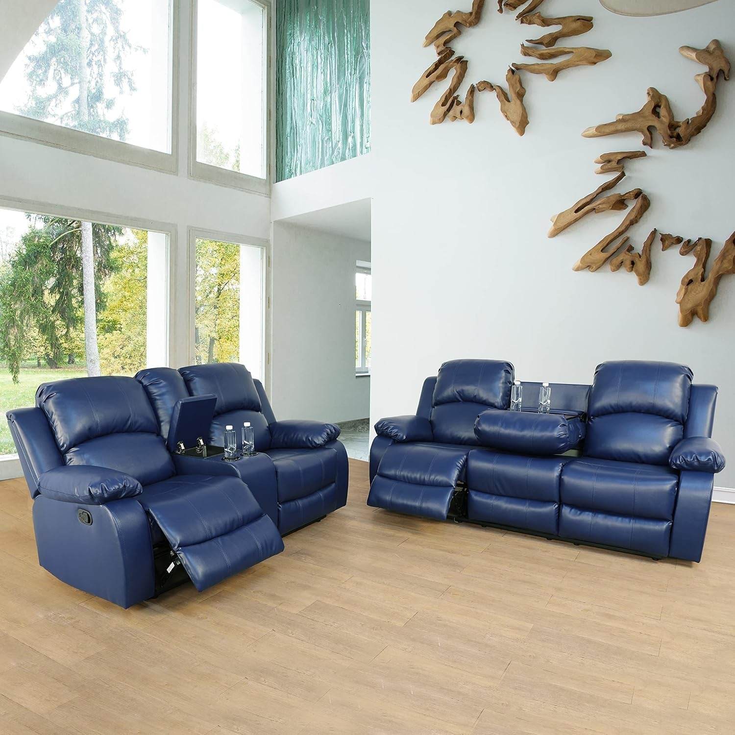 Alpine Living Room Recliner Set, Navy Blue - Loft&Timber