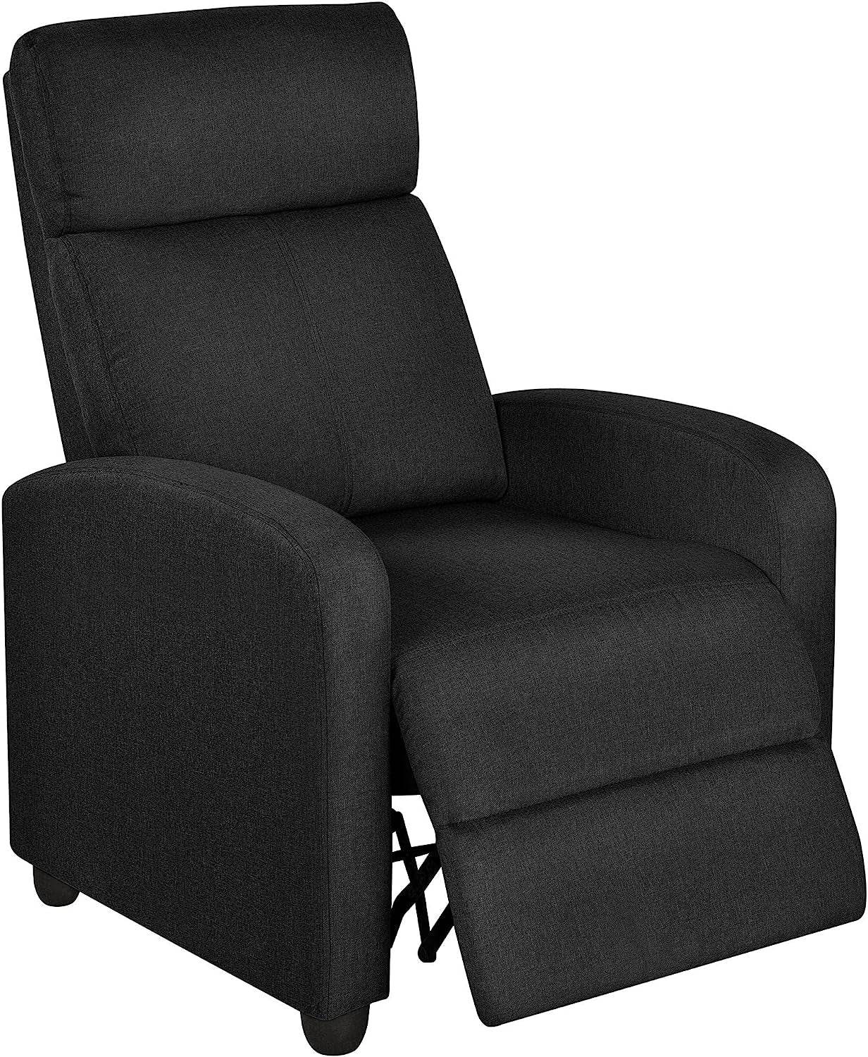 Fabric Push Back Recliner Chair, Pocket Spring, Matte Black - Loft&Timber