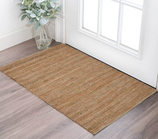 2' X 3' Brown And Brick Red Jute Striped Flatweave Handmade Area Rug - Loft&Timber