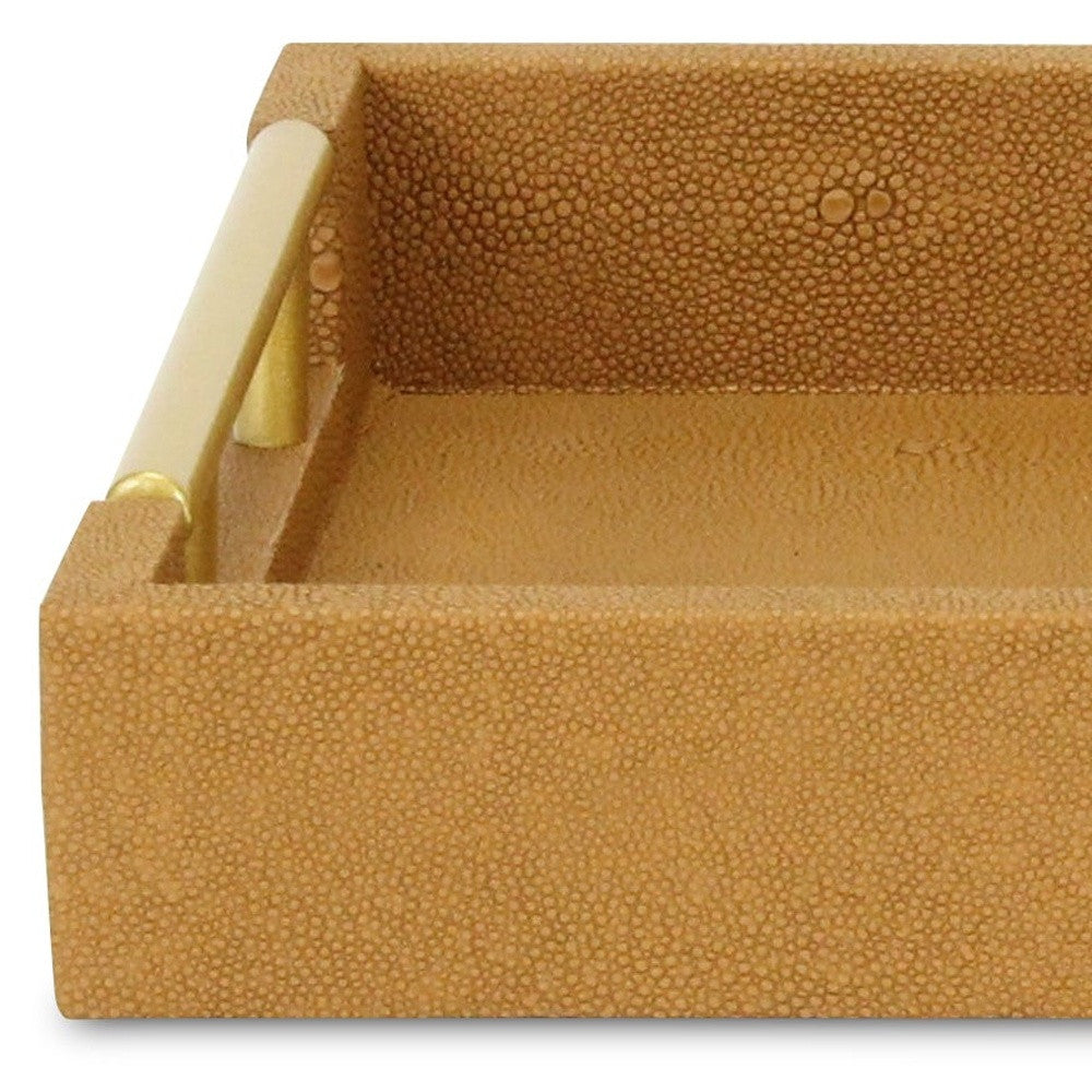 16" Camel Brown Wood Faux Shagreen Serving Tray With Handles - Loft&Timber