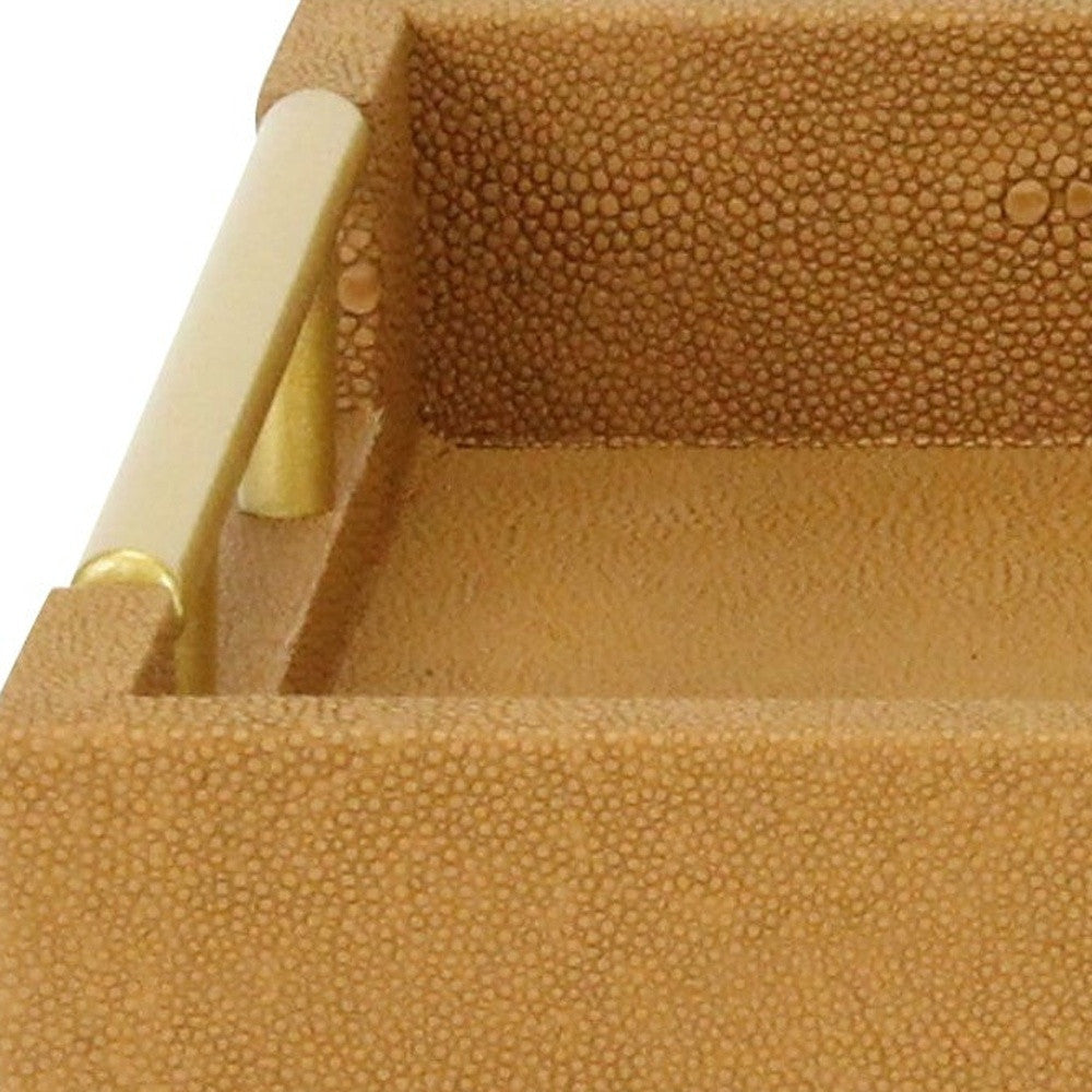16" Camel Brown Wood Faux Shagreen Serving Tray With Handles - Loft&Timber