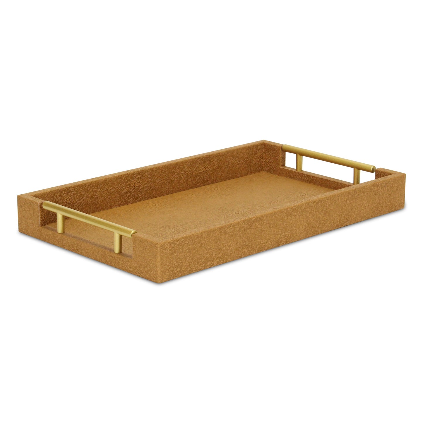 16" Camel Brown Wood Faux Shagreen Serving Tray With Handles - Loft&Timber