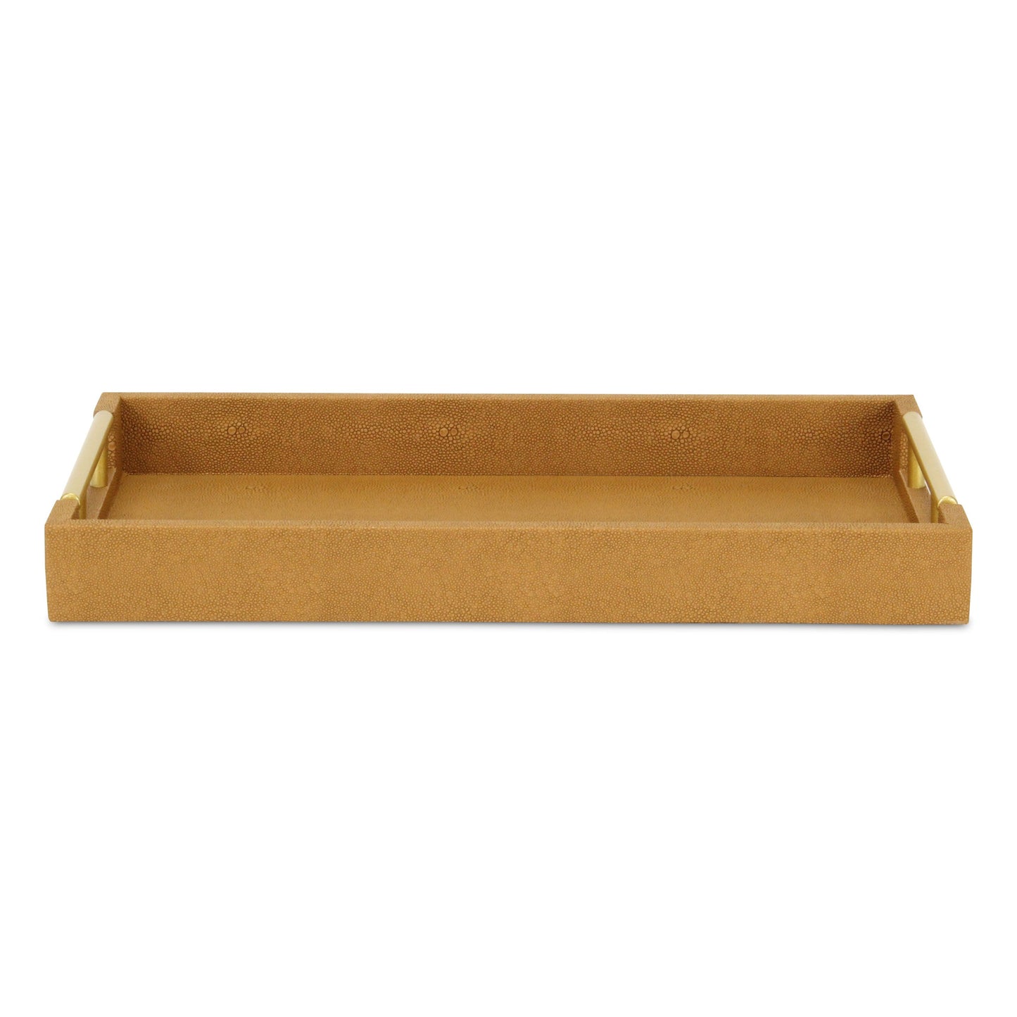 16" Camel Brown Wood Faux Shagreen Serving Tray With Handles - Loft&Timber