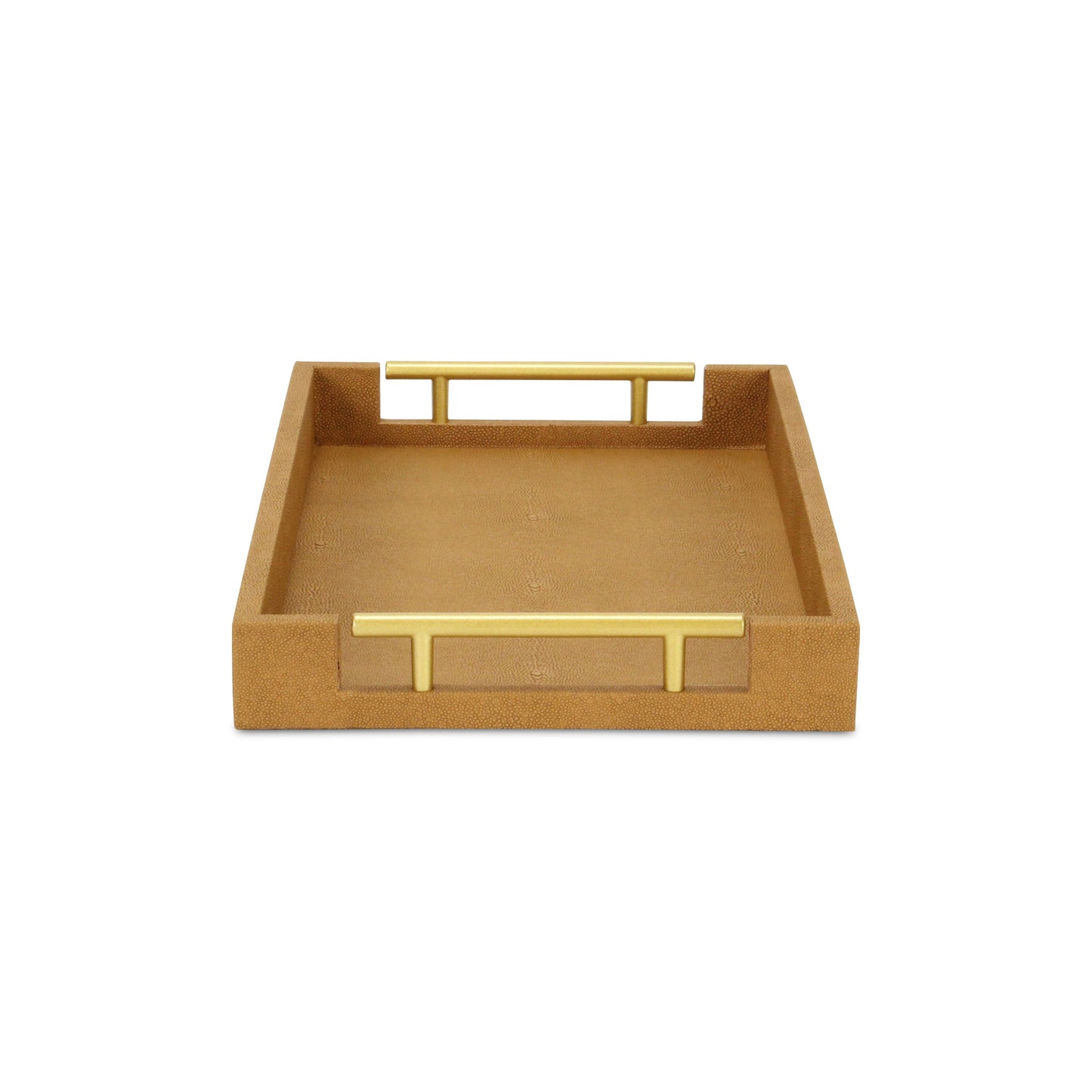 16" Camel Brown Wood Faux Shagreen Serving Tray With Handles - Loft&Timber