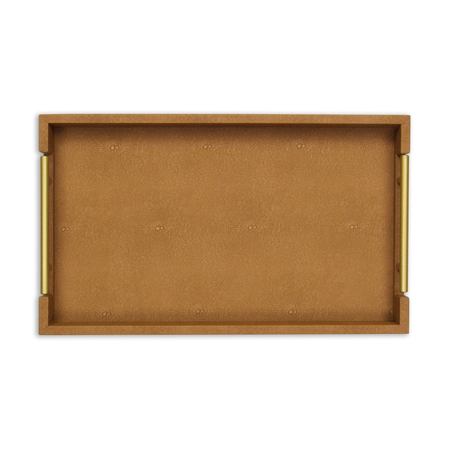 16" Camel Brown Wood Faux Shagreen Serving Tray With Handles - Loft&Timber