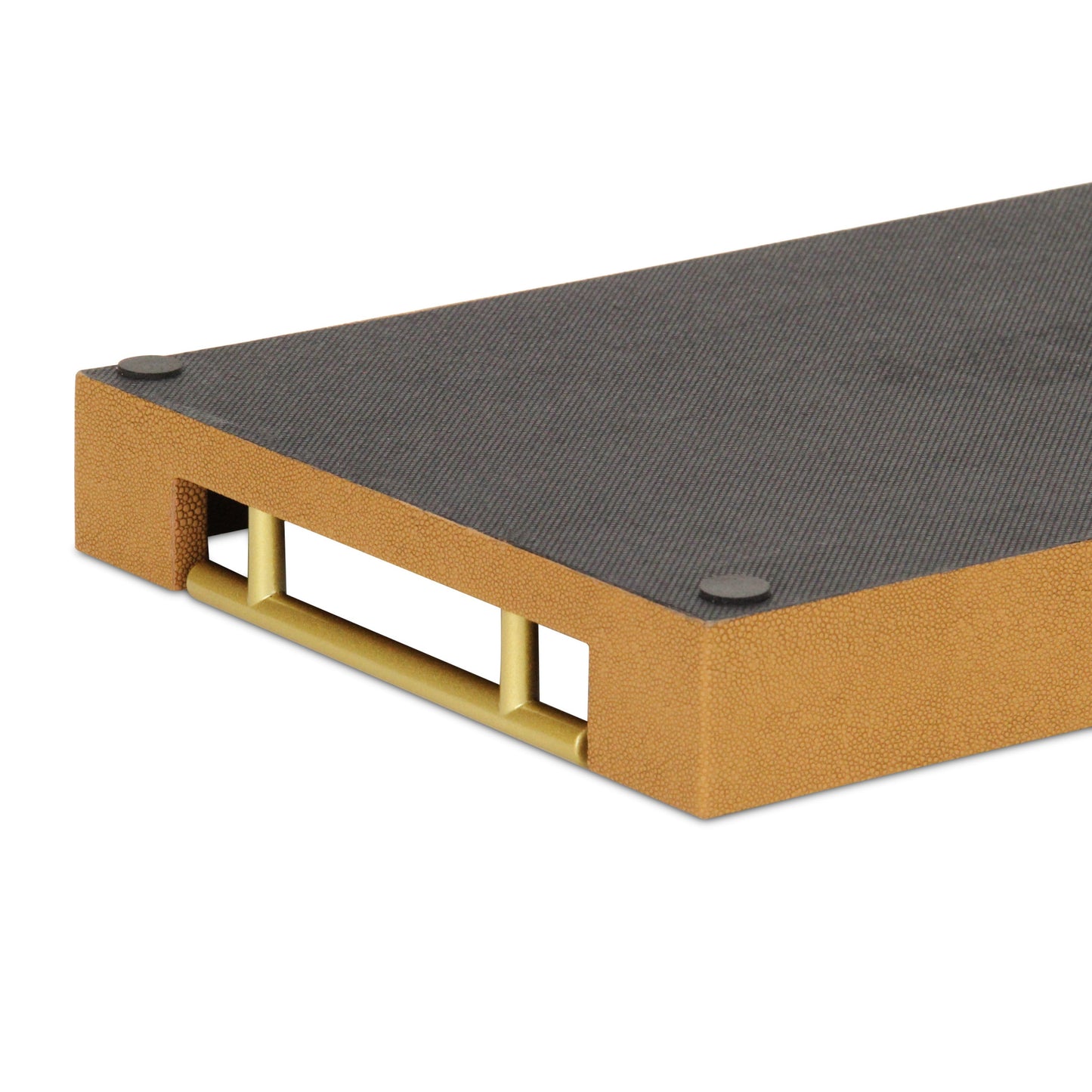 16" Camel Brown Wood Faux Shagreen Serving Tray With Handles - Loft&Timber