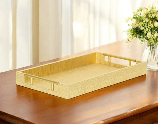 16" Gold Wood Geometric Serving Tray With Handles - Loft&Timber