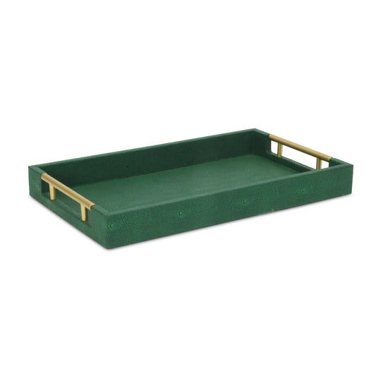 16" Green Wood Wood Faux Shagreen Serving Tray With Handles - Loft&Timber