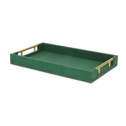16" Green Wood Wood Faux Shagreen Serving Tray With Handles - Loft&Timber