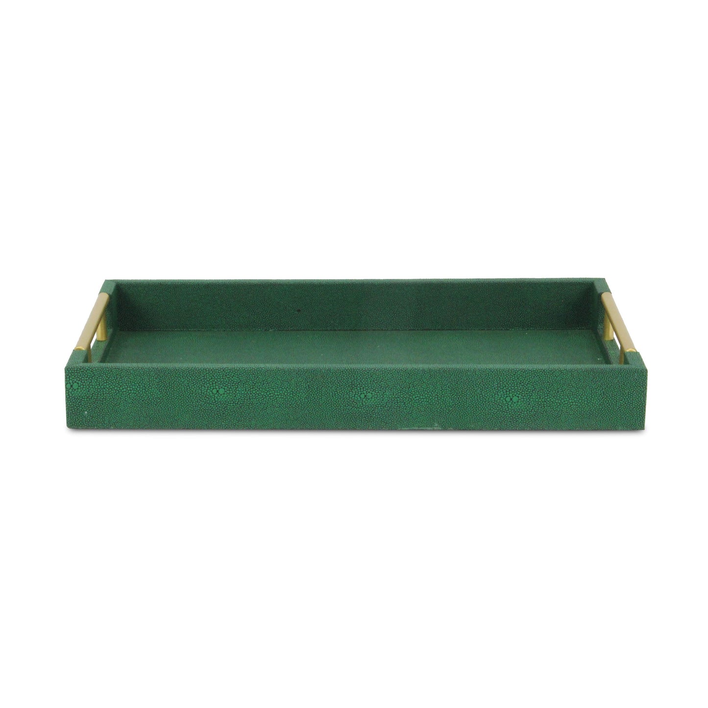 16" Green Wood Wood Faux Shagreen Serving Tray With Handles - Loft&Timber