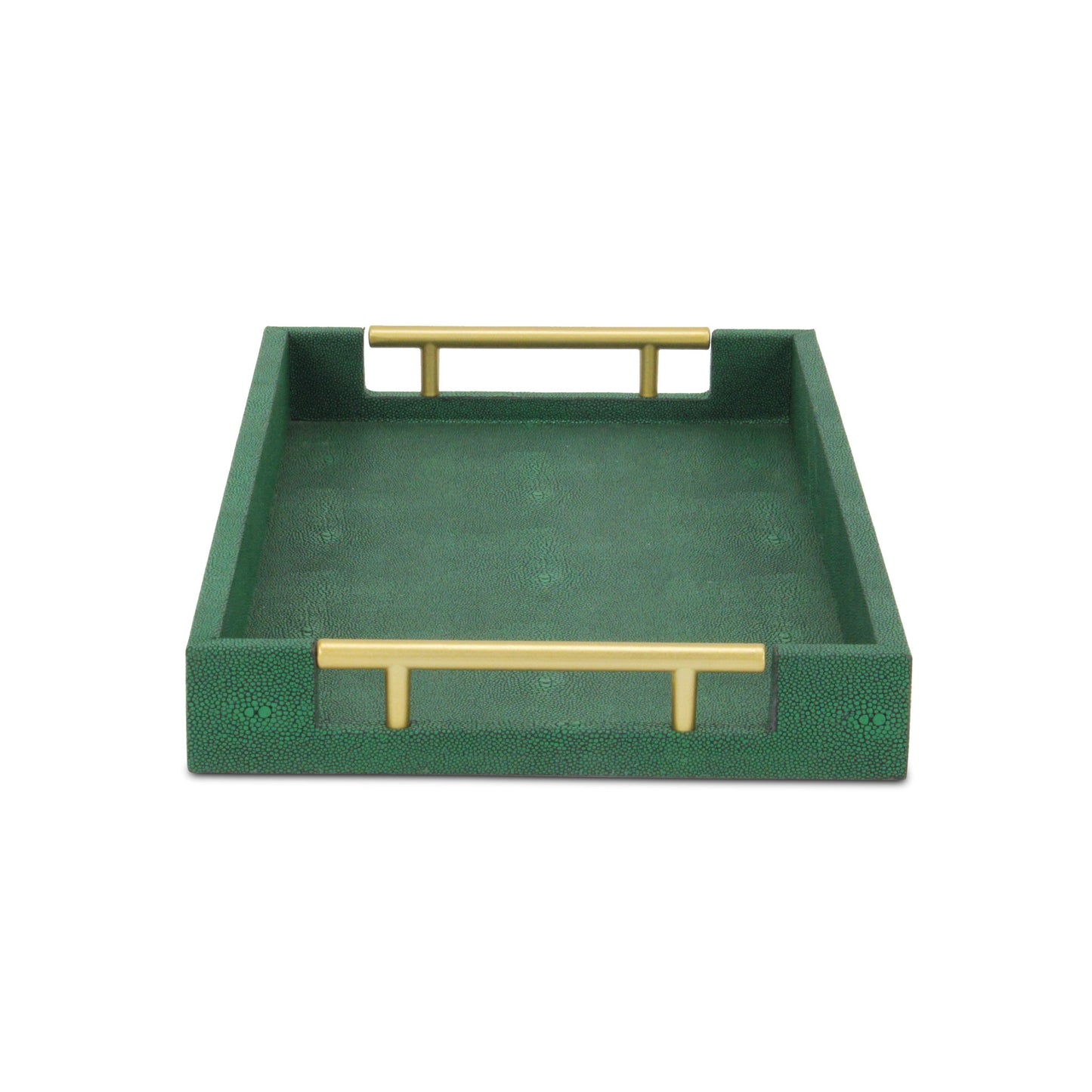 16" Green Wood Wood Faux Shagreen Serving Tray With Handles - Loft&Timber