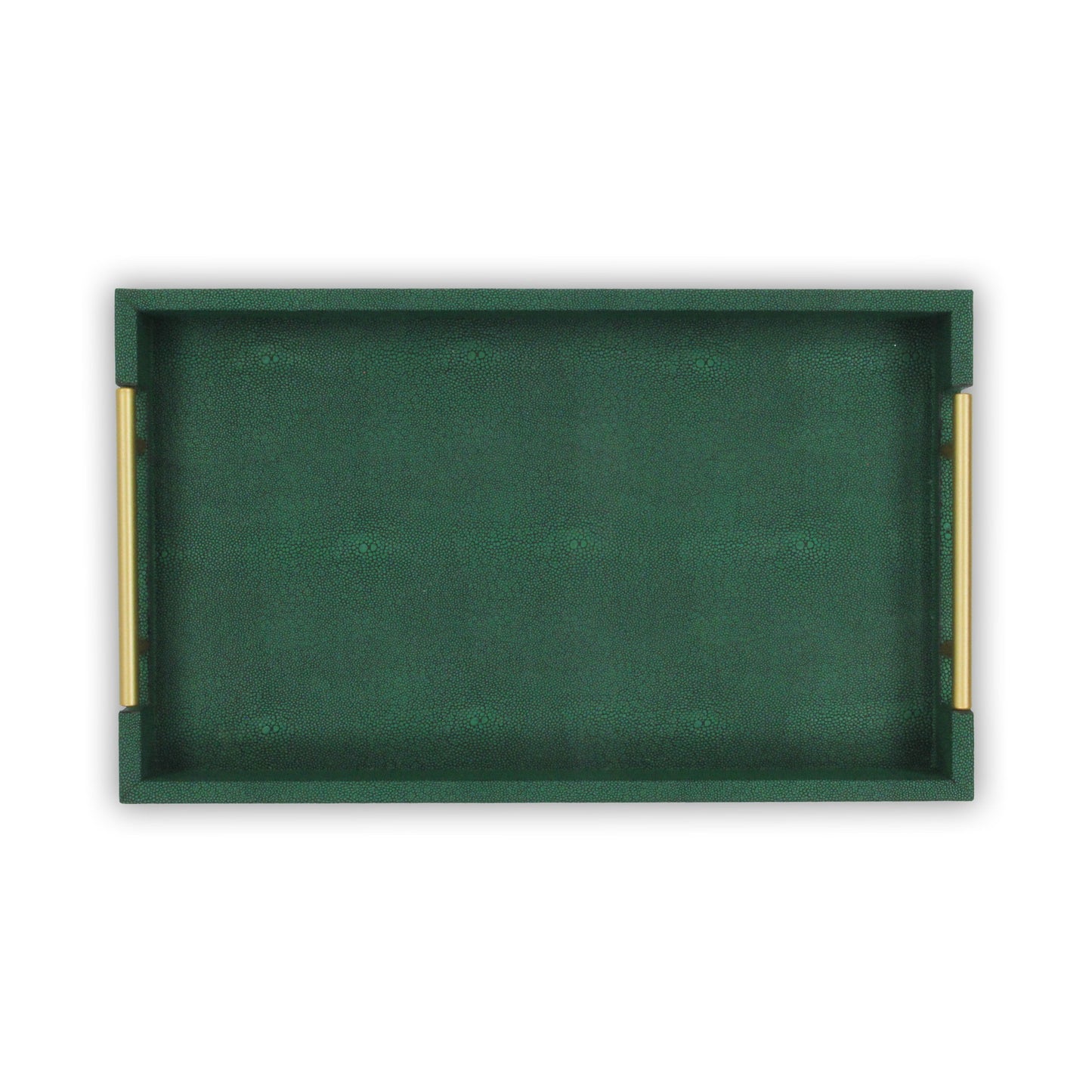 16" Green Wood Wood Faux Shagreen Serving Tray With Handles - Loft&Timber