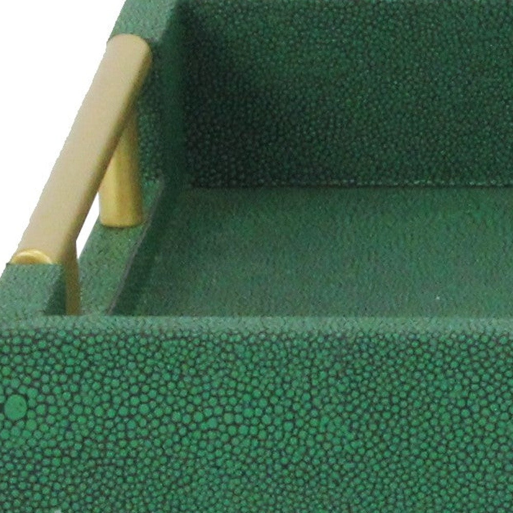 16" Green Wood Wood Faux Shagreen Serving Tray With Handles - Loft&Timber