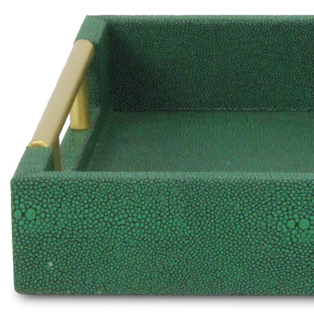 16" Green Wood Wood Faux Shagreen Serving Tray With Handles - Loft&Timber