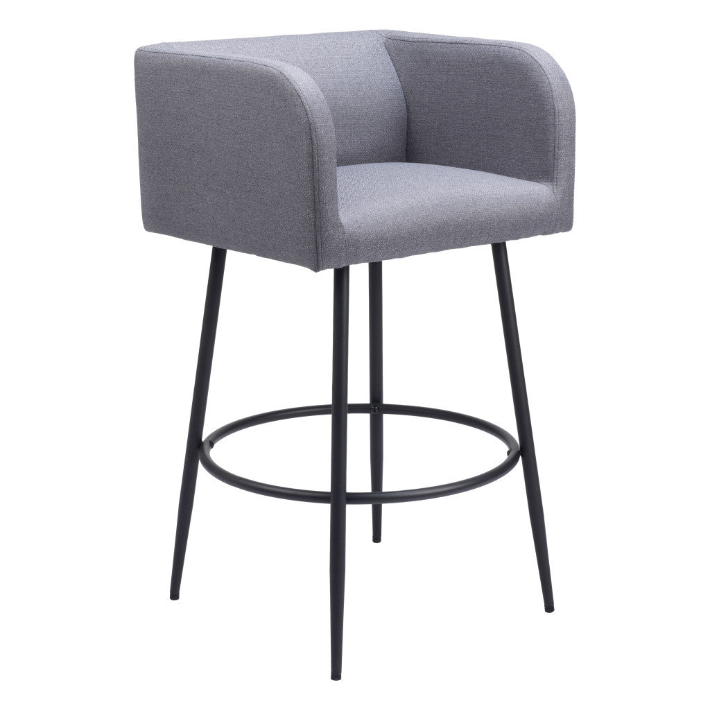 Set of Two 31" Gray and Black Fabric and Steel Bar Height Bar Chairs - Loft&Timber