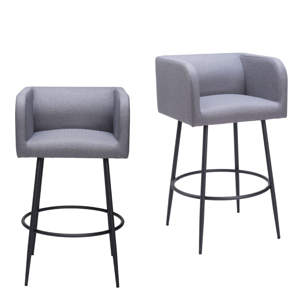 Set of Two 31" Gray and Black Fabric and Steel Bar Height Bar Chairs - Loft&Timber