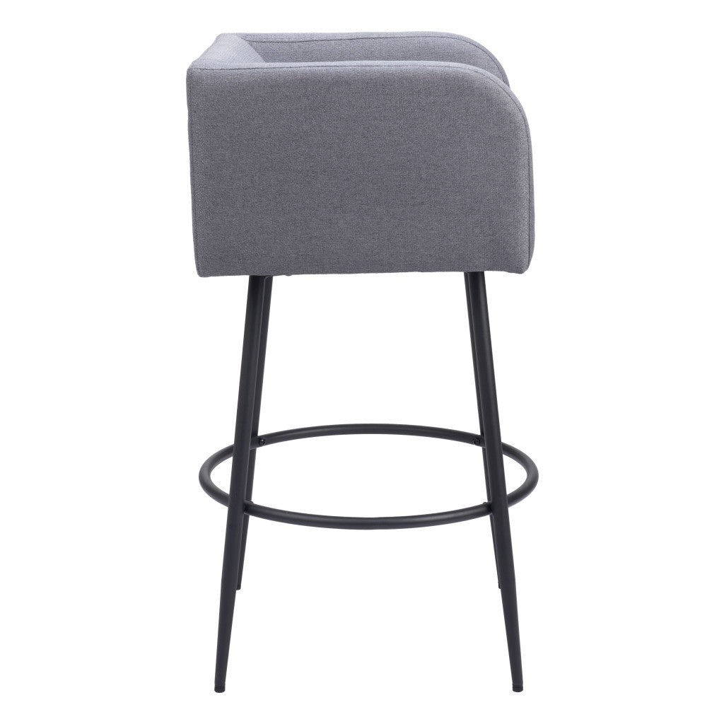 Set of Two 31" Gray and Black Fabric and Steel Bar Height Bar Chairs - Loft&Timber