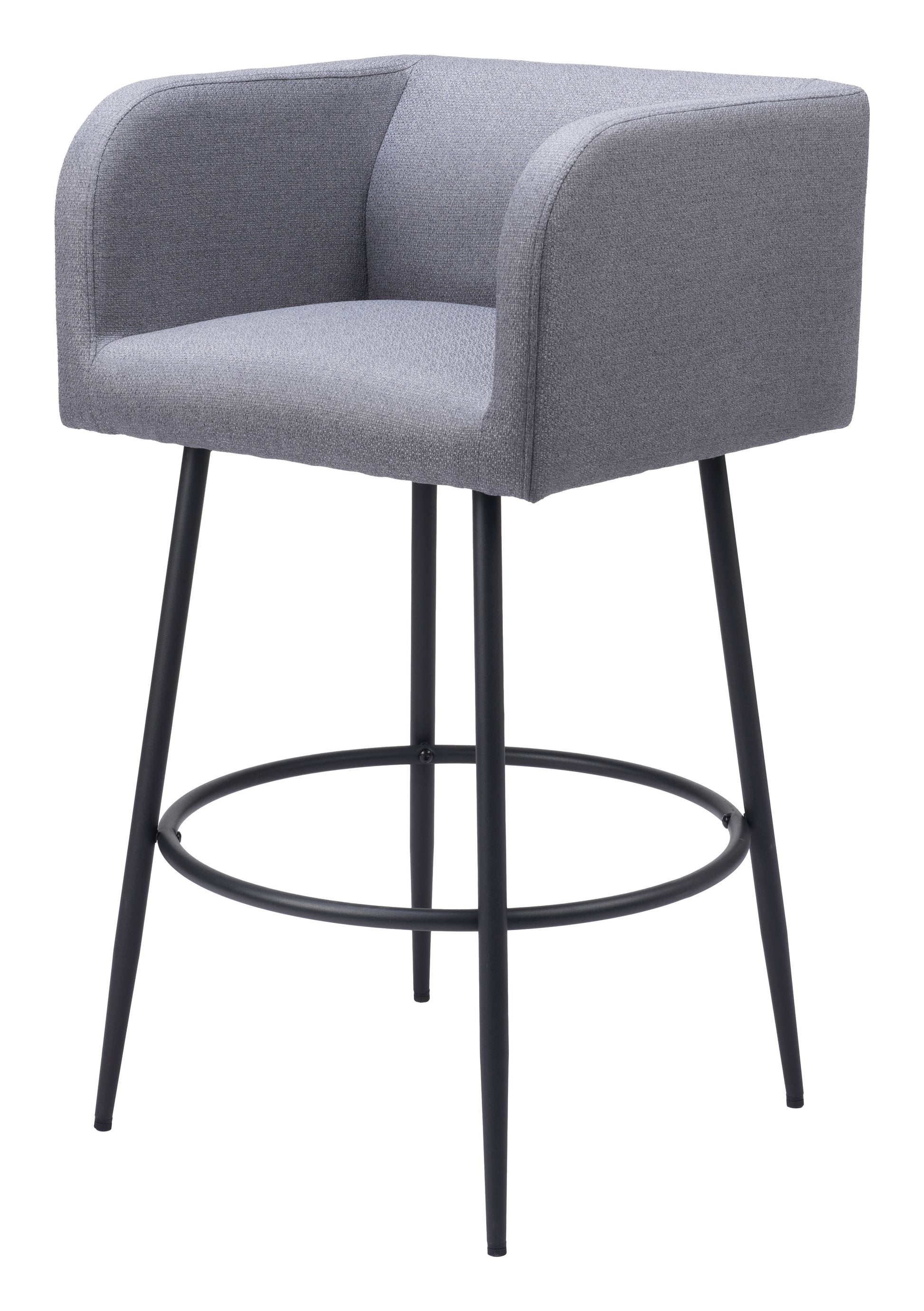 Set of Two 31" Gray and Black Fabric and Steel Bar Height Bar Chairs - Loft&Timber
