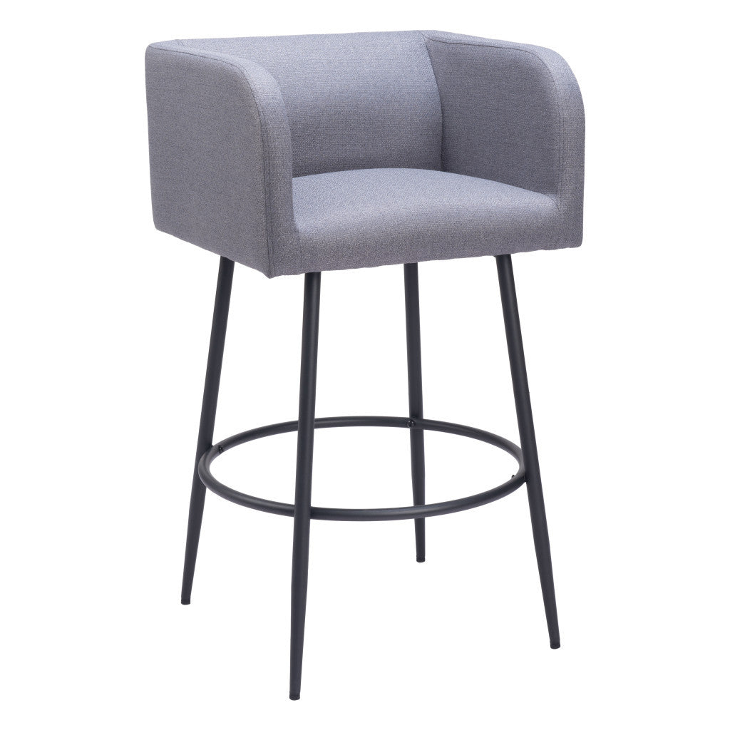 Set of Two 31" Gray and Black Fabric and Steel Bar Height Bar Chairs - Loft&Timber
