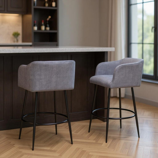Set of Two 31" Gray and Black Fabric and Steel Bar Height Bar Chairs - Loft&Timber