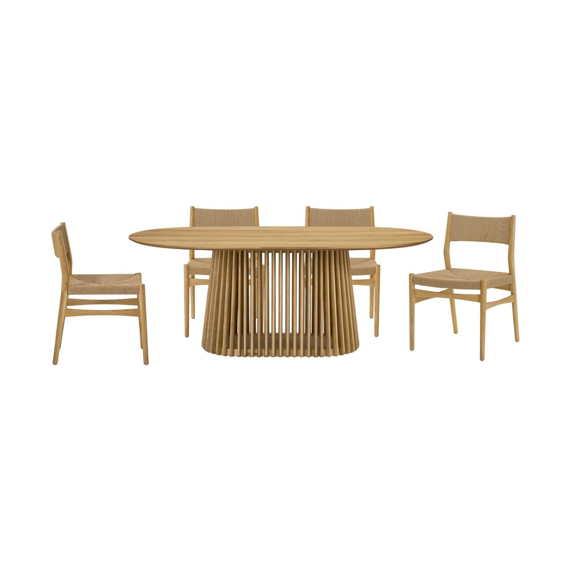 Five Piece Oak Oval Dining Set with Four Chairs - Loft&Timber