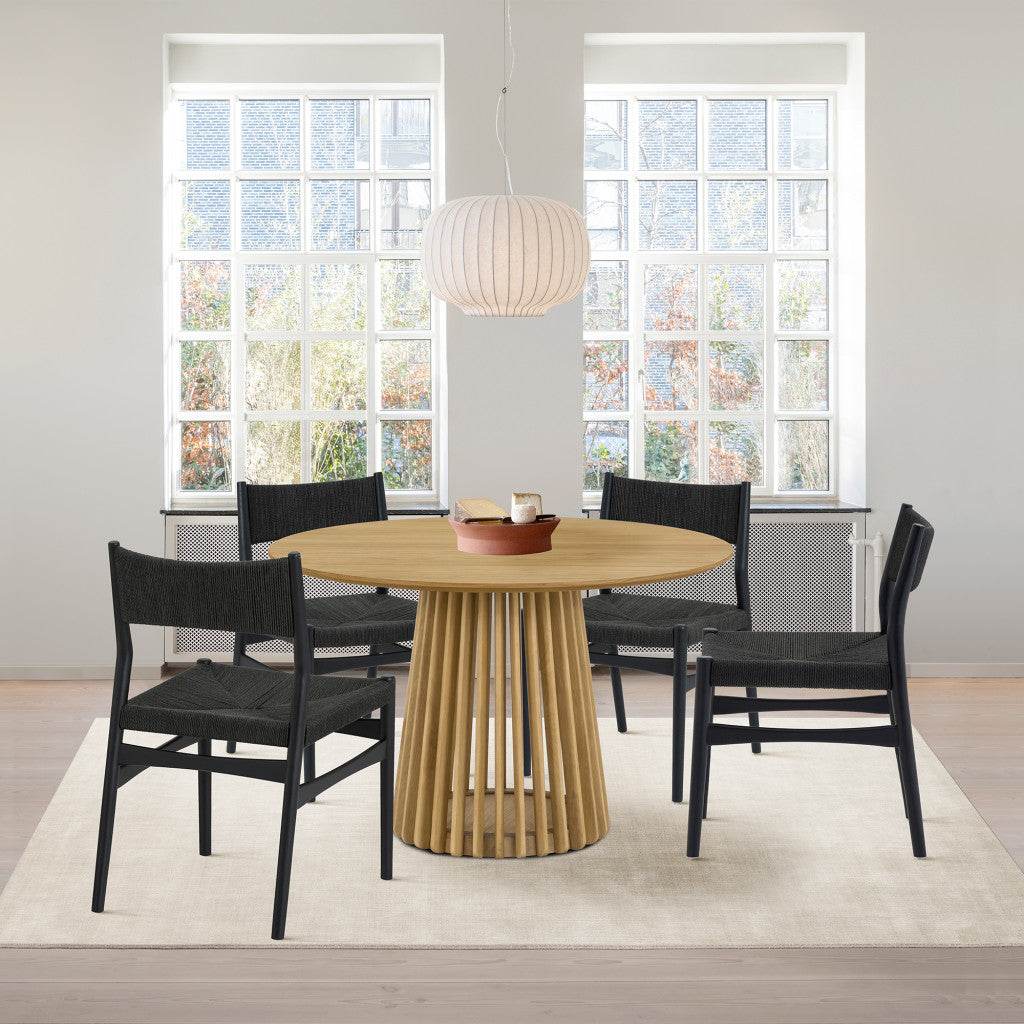 Five Piece Oak Round Dining Set with Four Chairs - Loft&Timber