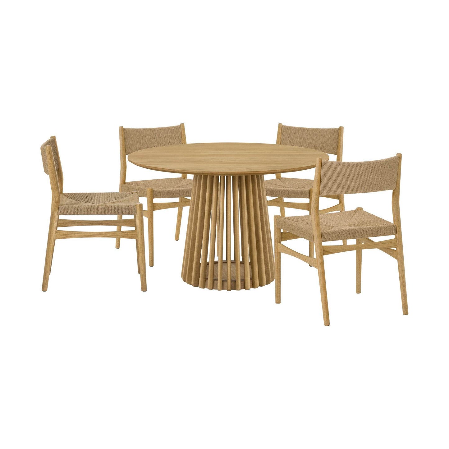 Five Piece Oak Round Dining Set with Four Chairs - Loft&Timber