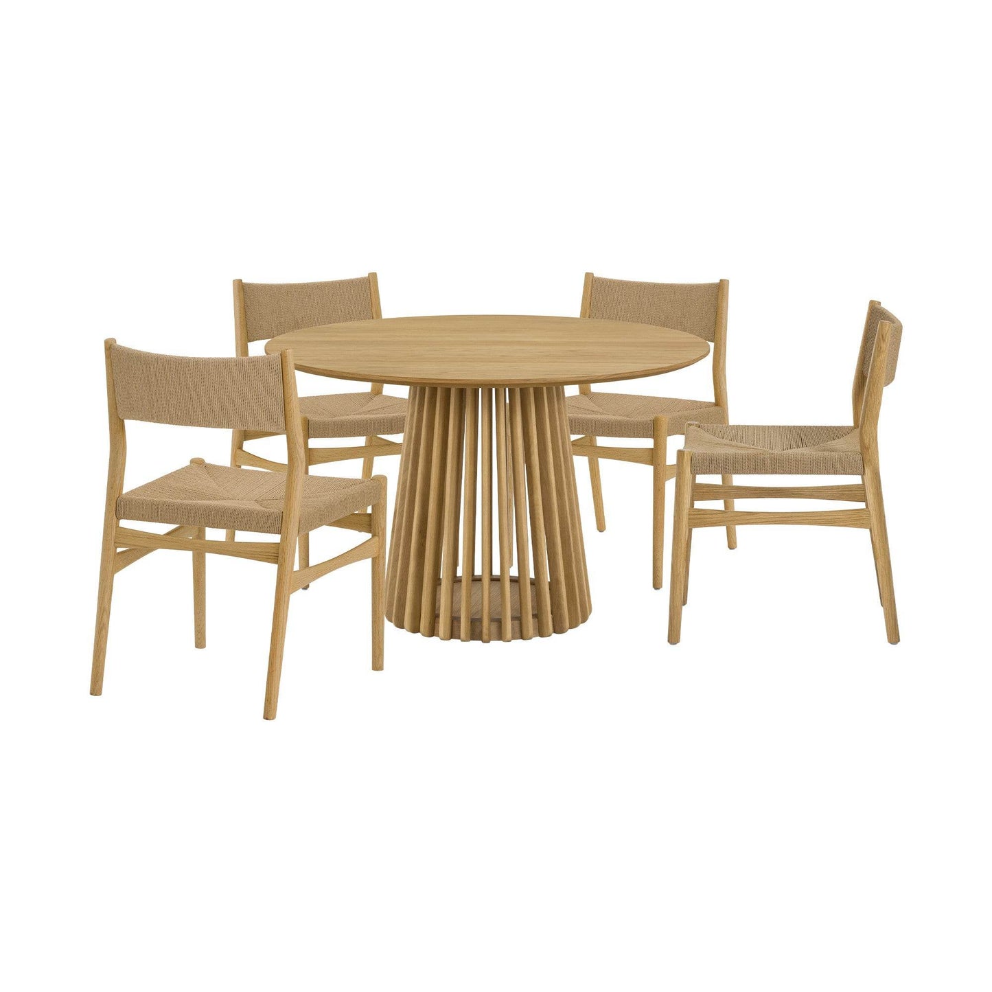 Five Piece Oak Round Dining Set with Four Chairs - Loft&Timber