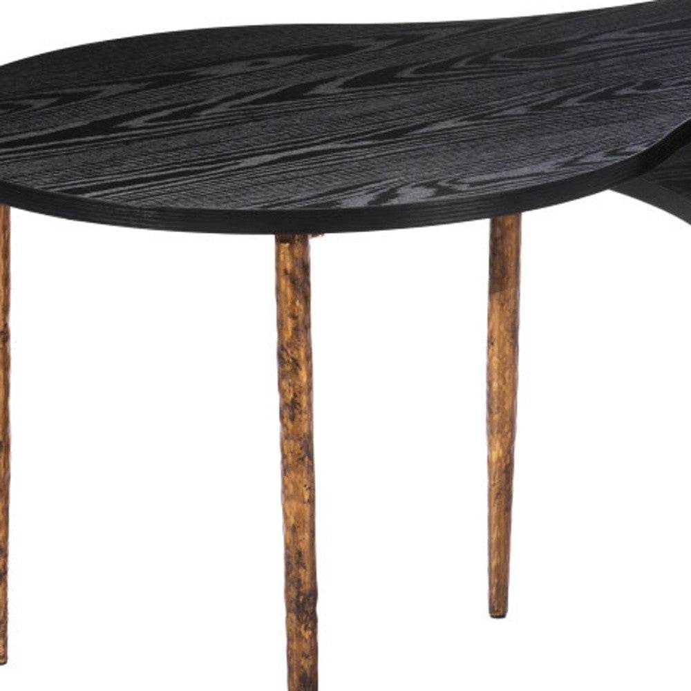 Set of Two Black and Bronze Wood and Steel Free Form Coffee And End Table - Loft&Timber