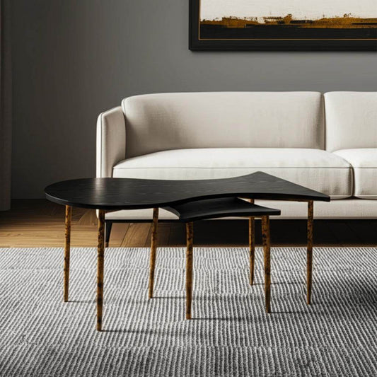 Set of Two Black and Bronze Wood and Steel Free Form Coffee And End Table - Loft&Timber