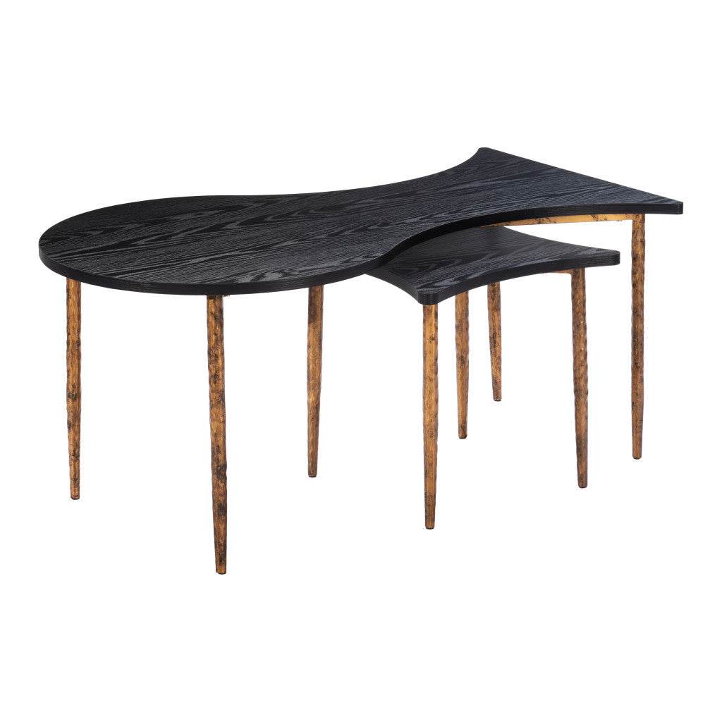 Set of Two Black and Bronze Wood and Steel Free Form Coffee And End Table - Loft&Timber
