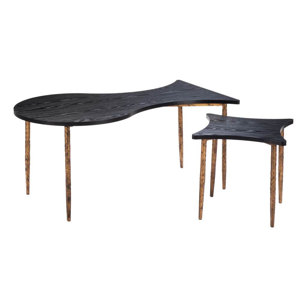 Set of Two Black and Bronze Wood and Steel Free Form Coffee And End Table - Loft&Timber
