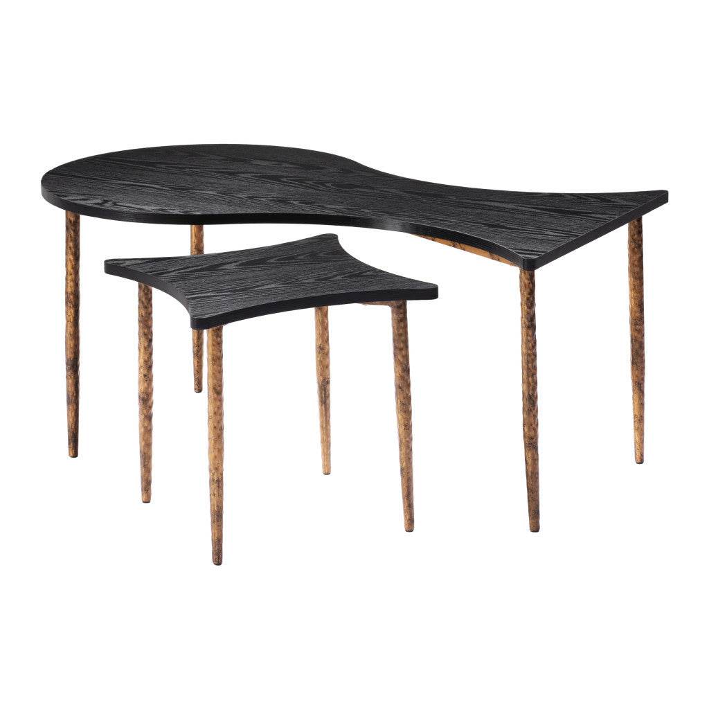 Set of Two Black and Bronze Wood and Steel Free Form Coffee And End Table - Loft&Timber