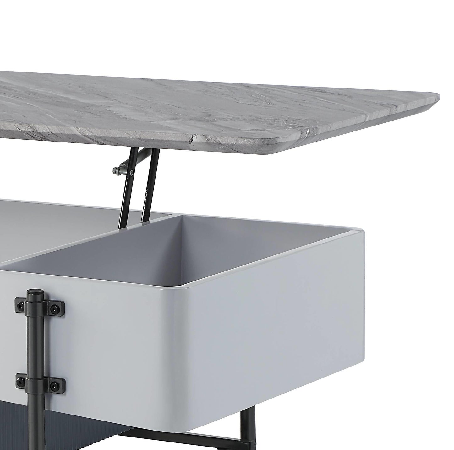 47" Gray White and Black Faux Marble Wood and Steel Lift Top Coffee Table - Loft&Timber