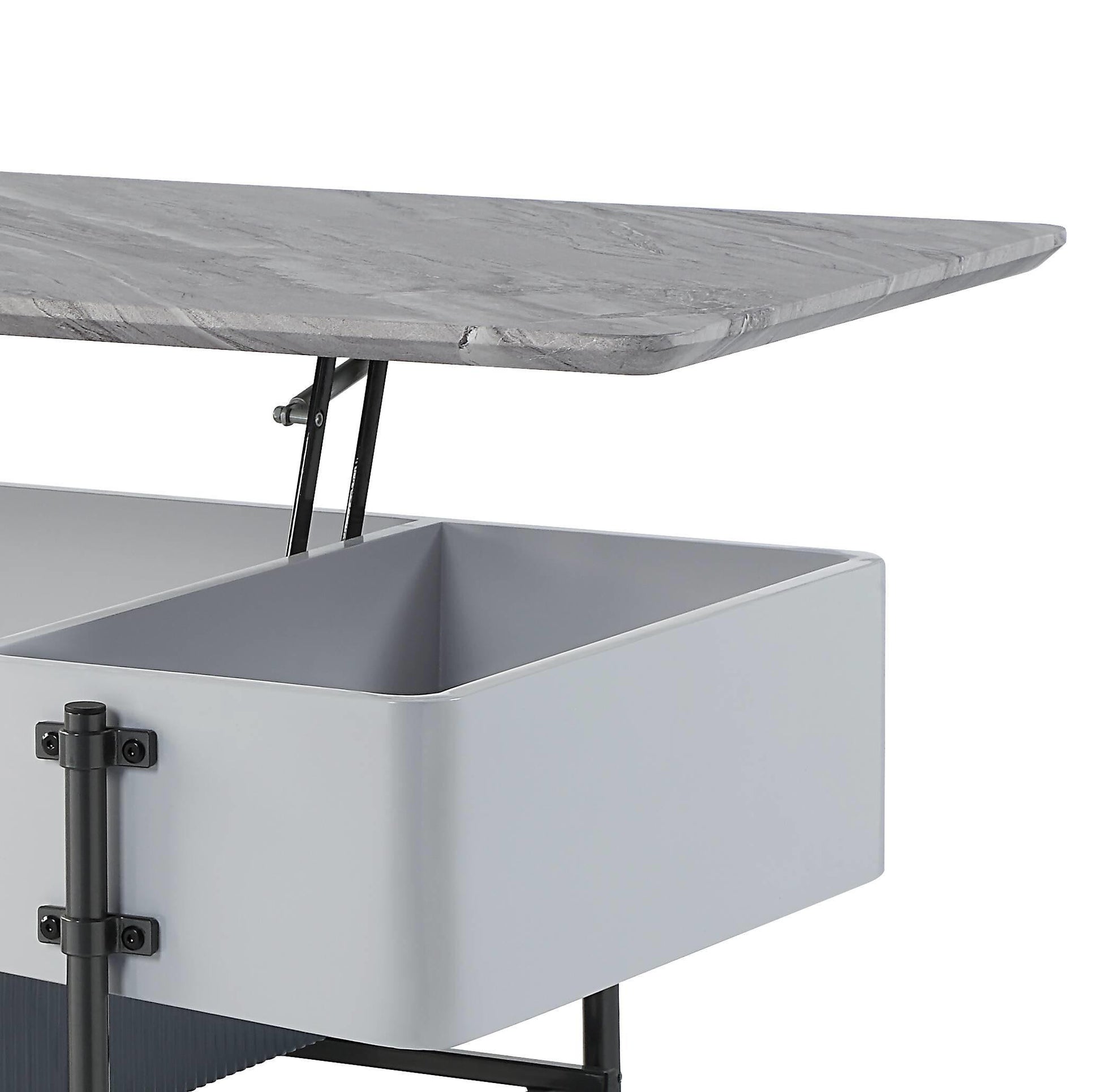 47" Gray White and Black Faux Marble Wood and Steel Lift Top Coffee Table - Loft&Timber