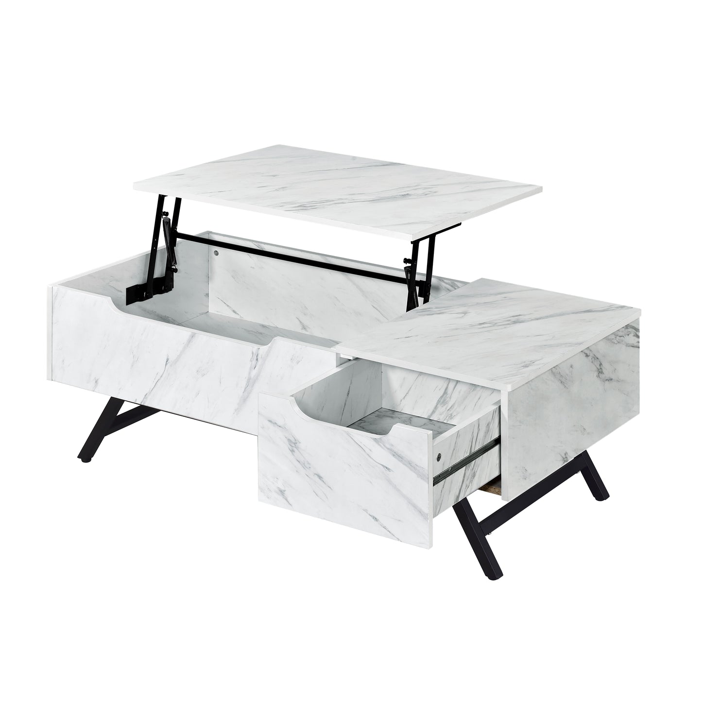 48" White and Black Wood and Steel Lift Top Coffee Table With Drawer - Loft&Timber