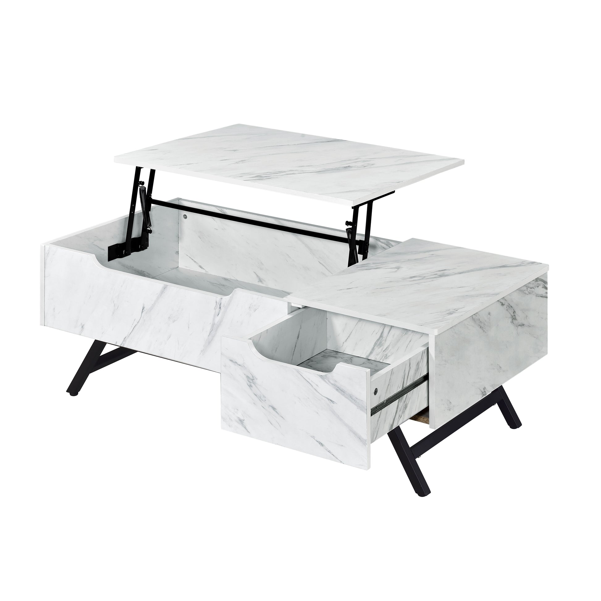 48" White and Black Wood and Steel Lift Top Coffee Table With Drawer - Loft&Timber