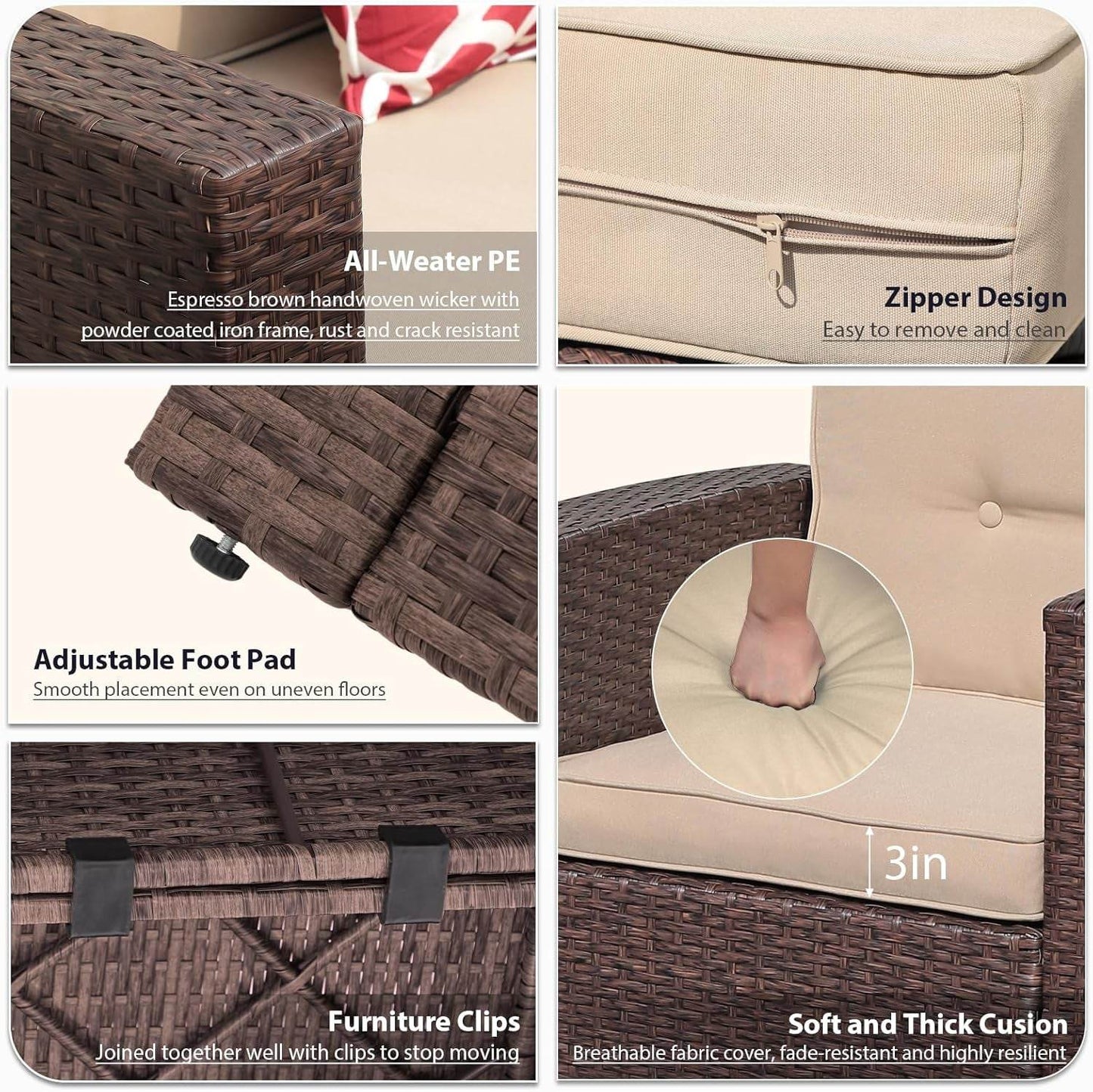 Outdoor Rattan Furniture Set with 45 Inch Fire Pit - Loft&Timber