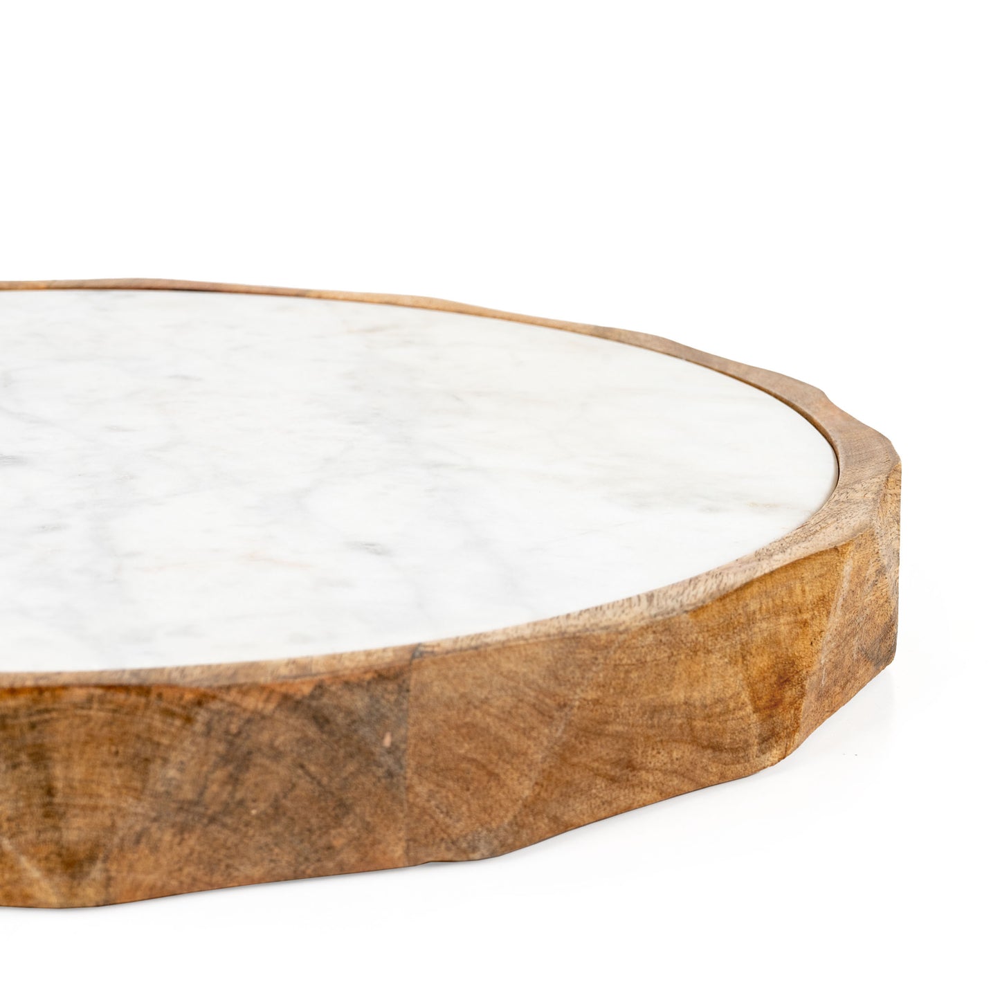 15" Brown And White Marble And Solid Wood Round Cheese Board - Loft&Timber