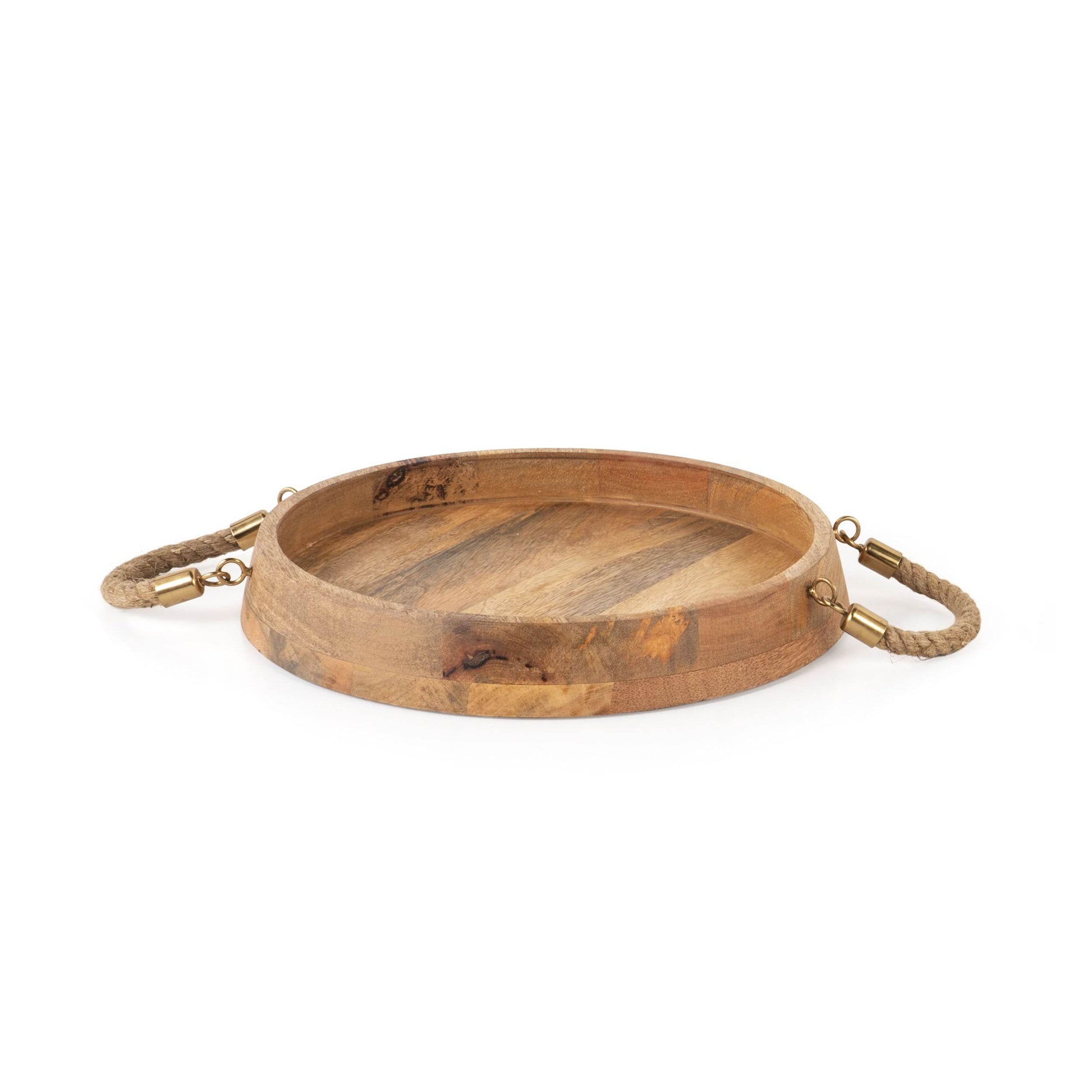 Set of Two Brown Round Solid Wood Serving Trays With Handles - Loft&Timber