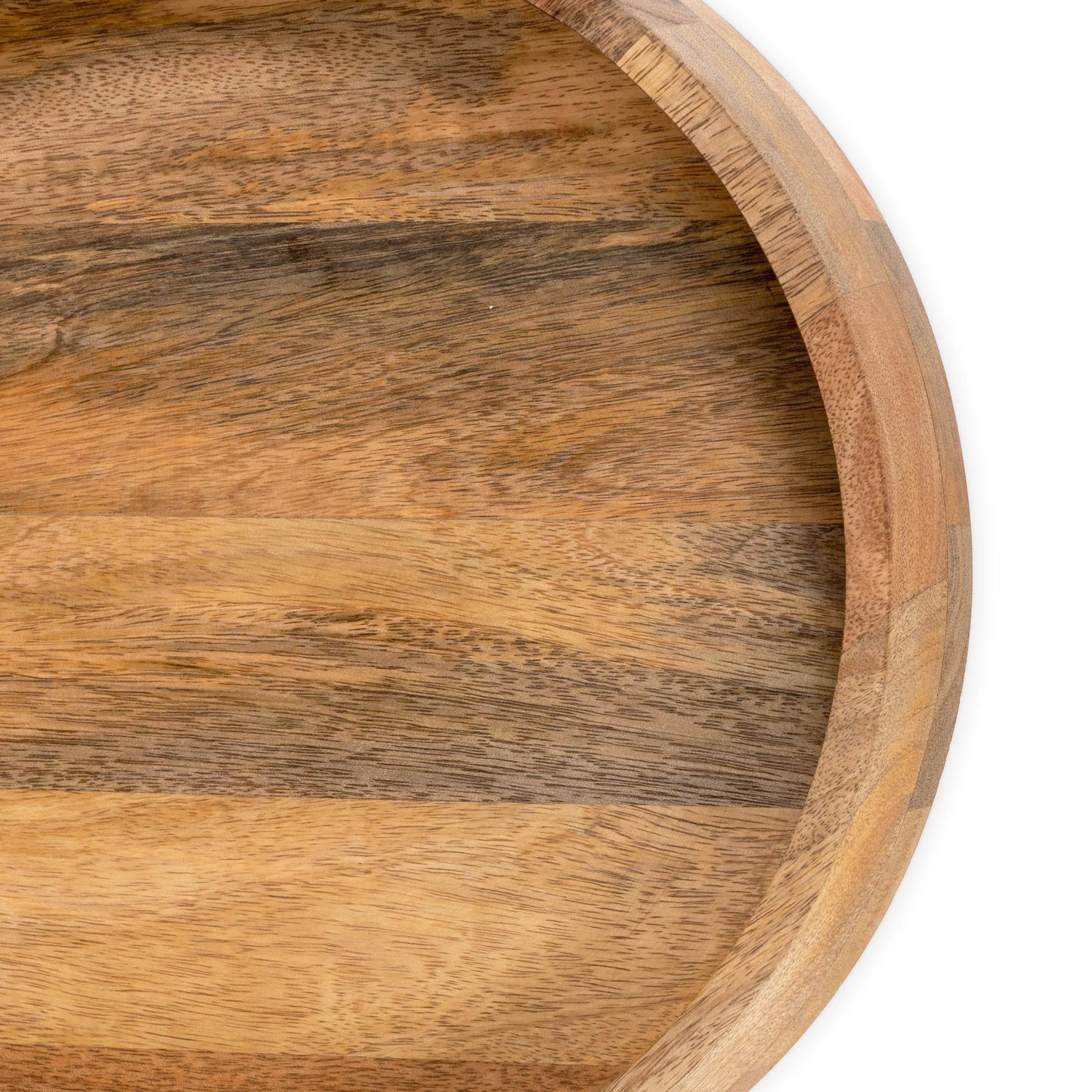 Set of Two Brown Round Solid Wood Serving Trays With Handles - Loft&Timber