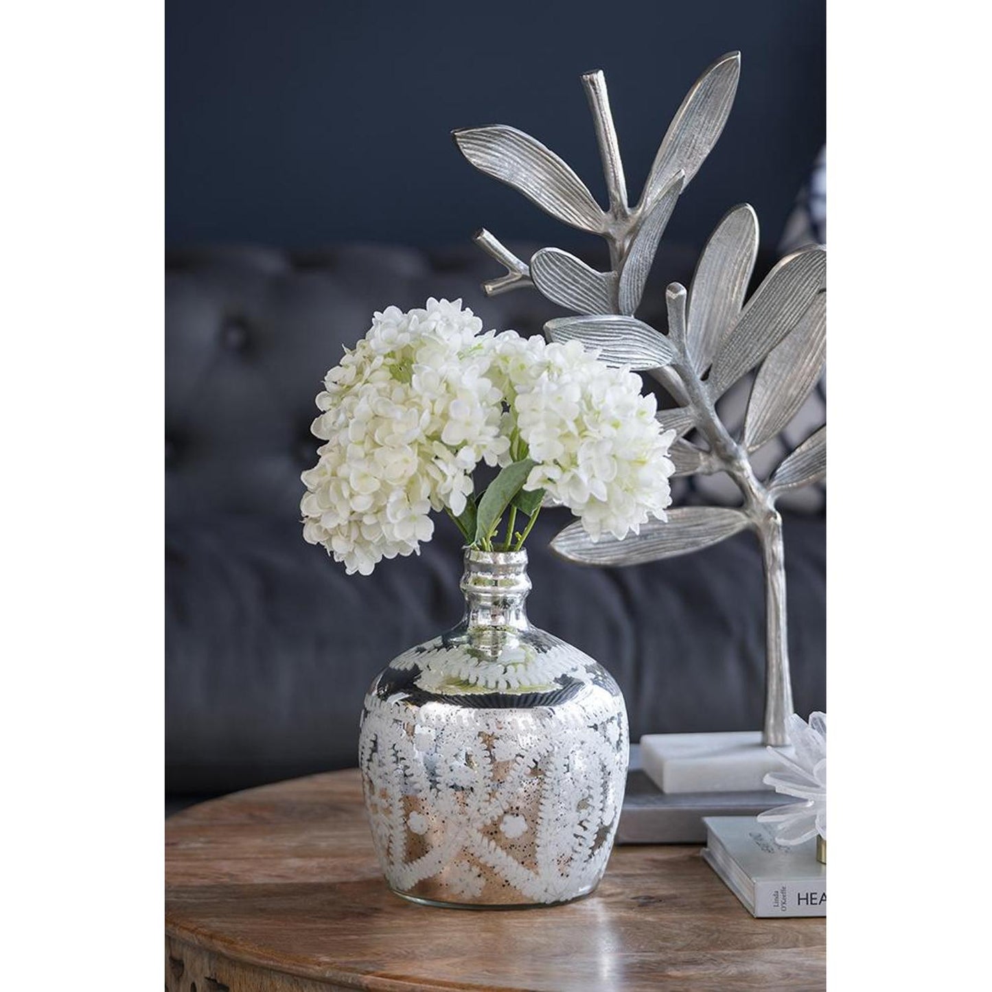 10" Silver Floral Round Glass Table Vase - Loft&Timber